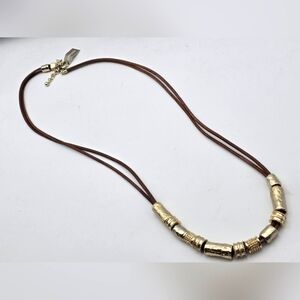 Chico's NWT Leather Chunky Gold Necklace